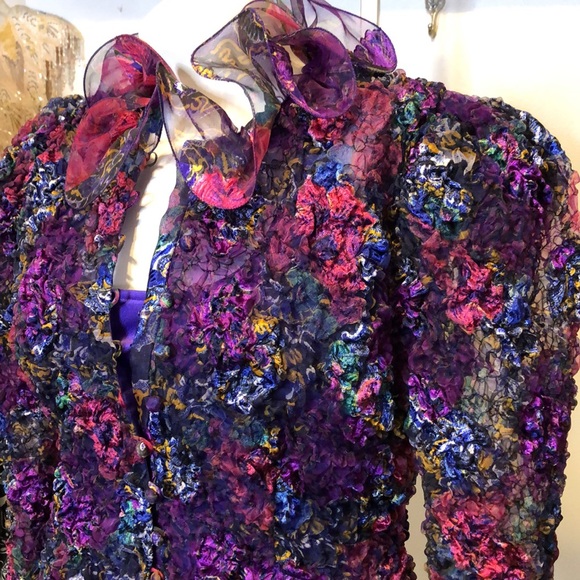 Farinae Collections 2pc Purple Multicolor Chic Textured Jacket 10* - Picture 3 of 17